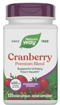 Nature's Way Premium Blend Cranberry, Urinary Tract Health Support*, with 100% Cranberry Concentrate, 400 mg Per Serving, 120 Capsules (Packaging May Vary)