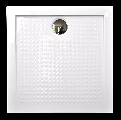 Art of Baan® – Extra piatto doccia piatto doccia, vasca in acrilico bianco lucido antiscivolo; 90 x 90 x 3,5 cm con scarico a saltarello
