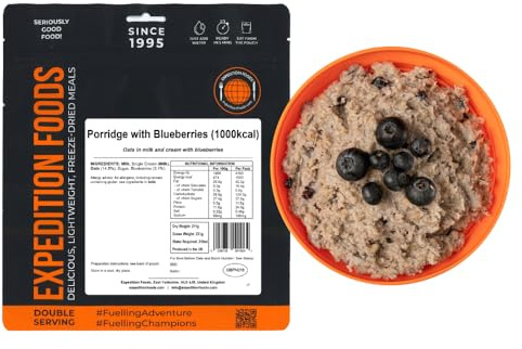 EXPEDITION FOODS Porridge with Blueberries (Double Serving / 1000KCAL) | Freeze-Dried Camping & Hiking Food