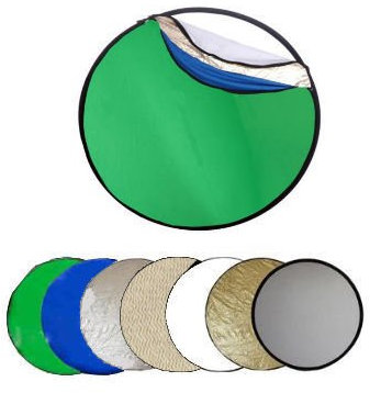 Ex-Pro 7 -in- 1 Photographic Light Reflector - 42 (110cm) Silver, Gold, Gold/Silver, White, Green, Blue & Translucent, Collapsible.
