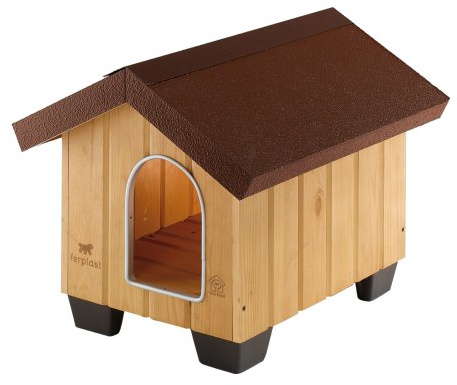 Ferplast Hundehütte Domus MINI aus FSC-Holz, Hundehaus Outdoor Wetterfest, Isolierende Kunststofffüße, Tür mit Bissschutzkante aus Aluminium, 47 x 61 x h 44 cm.