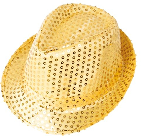 P'TIT CLOWN – 20190 – Borsalino-Hut mit Pailletten – Paillettenhut – Karneval, Festival, Silvester, Mottopartys, Kostümparty, Disco, Pailletten, Hochzeit, JGA – Unisex-Erwachsene – glänzendes Gold