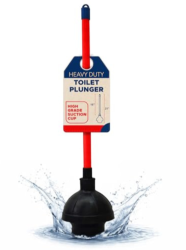 Get Bats Out Heavy Duty Toilet Plunger for Bathroom - Commercial & Industrial Plunger with High-Grade Suction Cup - Drain, Sink & Toilet Clog Remover - Flange Plunger with Red Handle