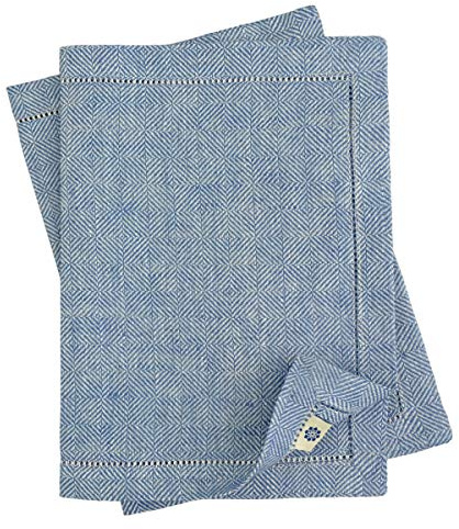 Linen & Cotton Set de 2 Manteles Individuales de Tela Tapetes de Mesa Scandi – 100% Lino, Azul (44 x 30 cm) Lavables Rectangulares Salvamanteles Tejido para Casa Cocina Mesa de Comedor Plato de Cena