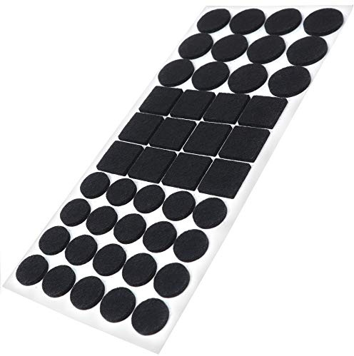 Adsamm® / 44 x self-adhesive felt pads/Black/ø 0.79'' (20 mm) / ø 1.1'' (28 mm) / 0.98x0.98'' (25x25 mm) / round, square / 0.138'' / 3.5 mm thick stick-on furniture felt glides