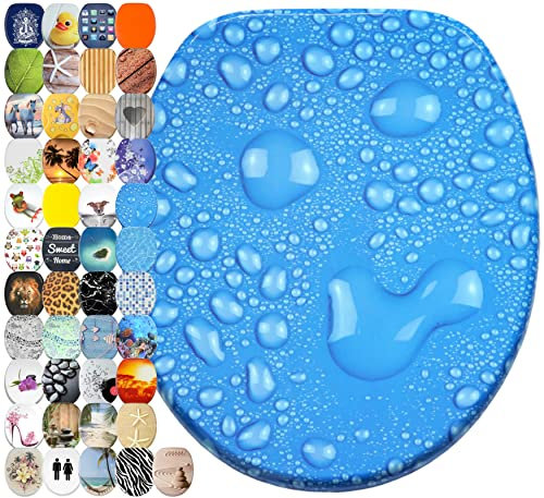 Sanilo Sedile WC con chiusura ammortizzata, grande scelta di belli copriwater da legno robusto e di alta qualità (Gocce di rugiada blu)