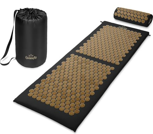 Queenfit® Set di Agopressione - Tappetino Agopressione, Cuscino, Borsa per il Trasporto, Tappeto Agopressione, Tappetino Massaggiante, Cuscino Agopressione