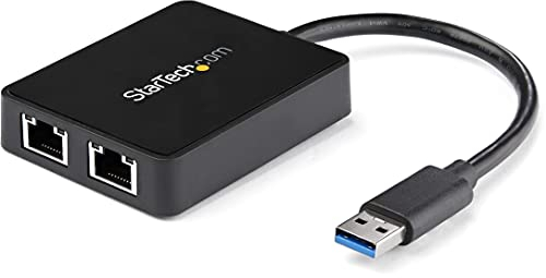 StarTech.com USB 3.0 auf Dual Port Gigabit Ethernet LAN Adapter mit USB-Port Schwarz Netzwerkadapter GigE 1000Base-T 2 Anschlüsse