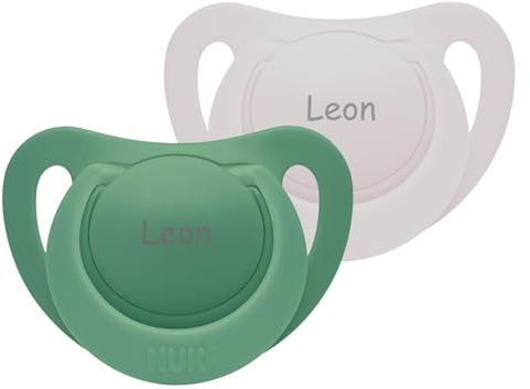 NUK for Nature Silikon Schnuller mit Namen, Größe 1, 0-6 Monate, grün/cremeweiß, 2 Stück
