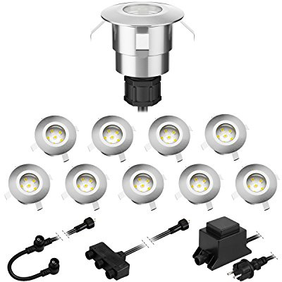 ledscom.de LED Boden-Einbauleuchte Atria für außen Aluminium warm-weiß, je 14lm, IP65, 40mm Ø 10er Set