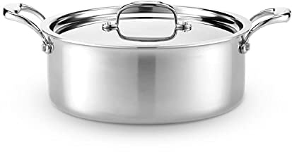 Heritage Steel 6 Quart Rondeau with Lid - Titanium Strengthened 316Ti Stainless Steel with 5-Ply Construction - Induction-Ready and Fully Clad, Made in USA