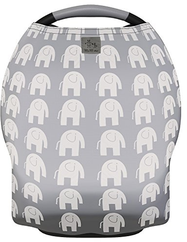 MoM-me Nursing Cover, Multi use for Baby Car Seat Cover, Breastfeeding, Canopy, Stroller and Infant Pillow Wrap or Cover Ups. for Boys and Girls. Grey/White Elephant Design
