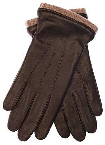 EEM Herren Lederhandschuhe, weiches italienisches Leder, Fleecefutter, Strickbündchen, dunkelbraun/beige XL