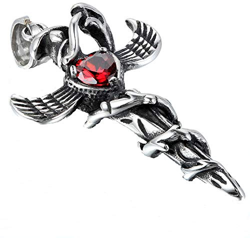 JewelryWe Schmuck Halskette Herren Retro Punk Schlange umschlingt Kreuz Edelstahl Anhänger mit 22 Zoll Kette Geschenk Silber