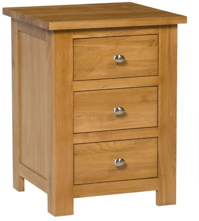 Hallowood Furniture Waverly Oak 3 Drawer Wooden Bedside Table, Stylish Edge