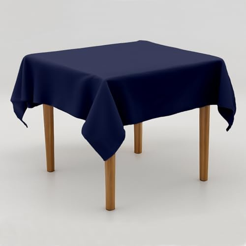 Premium Tischdecke 130x130 cm Marine Blau – bügelfreie Polyester Tischwäsche schadstofffrei, handgefertigt in Europa, einfarbiges Tischtuch für Privat & Gastronomie
