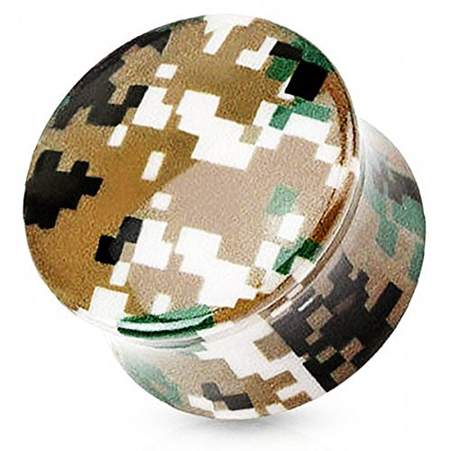 Piersando Ohr Plug Piercing Ear Flesh Tunnel Ohrpiercing Schmuck Ohrplug Saddle mit Camouflage Tarn Pixel Motiv Grün Braun 16mm