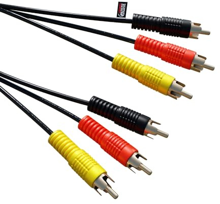 rhinocables Câble composite 3 RCA vers 3 RCA phono audio vidéo AV stéréo triple 3 x connecteurs rouge, jaune, noir/blanc (15 m)