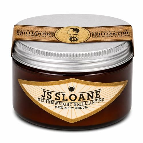 JS Sloane Mediumweight Brilliantine Pomade – Water Based Hair Pomade, Medium Hold & High Shine, Easy Wash Out, For Fine to Normal Hair, Classic Slick Styles, Fresh Clean Scent – 4 oz