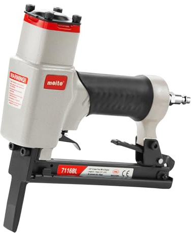 meite 7116BL Pneumatic Upholstery Stapler with Long Nose-1/4-Inch to 5/8-Inch 22 Gauge 3/8'' Crown Fine Wire Stapler
