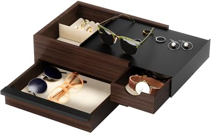 Umbra Stowit - Grande boîte à bijoux en bois noyer et noir 25.9 x 22.0 x 11.5