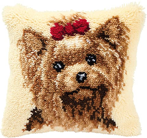 VERVACO Knüpfkissen Set Deko Kissenbezug Knüpfset für Anfänger Hund Basteln Erwachsene Kreativ DIY Handarbeit Kissen zum Selber Knüpfe ca. 40 x 40 cm Latch Hook Kit Knüpfhaken Set Kissen