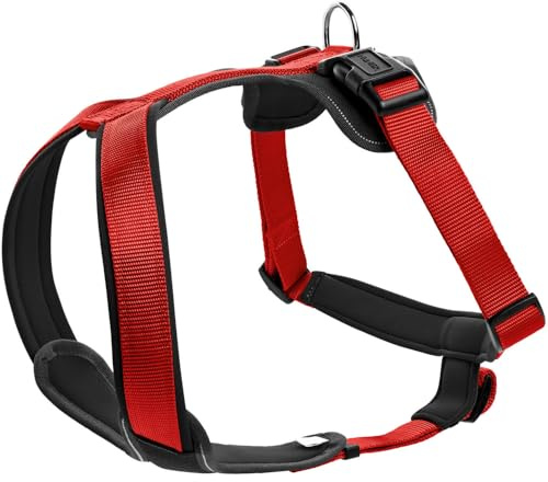 HUNTER Neopren Hundegeschirr | strapazierfähiges Nylon, mit weichem Neopren gepolstert, reflektierendes Material, Farbe: Rot/Schwarz, Größe L