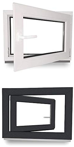 Kellerfenster - Kunststoff - Fenster - innen weiß, außen anthrazit - BxH: 80 x 50 cm - 800 x 500 mm - DIN Rechts - 3 fach Verglasung - 60 mm Profil