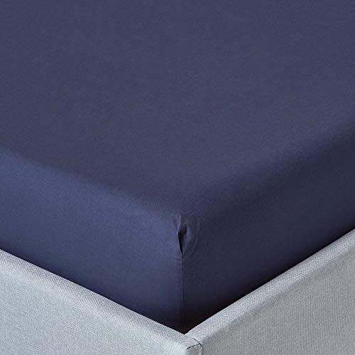 HOMESCAPES Extra hohes Spannbettlaken dunkelblau 180x200 cm, Perkal-Bettlaken ägyptische Baumwolle, Betttuch mit Gummizug Fadendichte 200