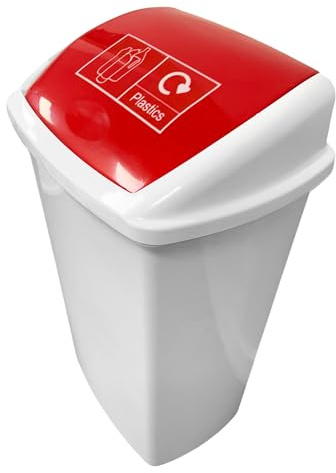 Chabrias 50 Litre Red Litre 68 x 40 x 31.5cm Plastic Swing Bin Waste Recycle Dustbins Kitchen, Office, Bathroom Rubbish Trash Refused Bins