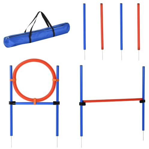 PawHut Dog Agility Equipment with Weave Poles, Adjustable Hurdle, Jump Ring | Pet Agility Training Set, Carry Bag, Dog Indoor Outdoor Games, for Play, Run, Jump, Obedience
