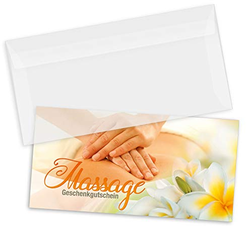 GESCHENKGUTSCHEINcom by POS-HAUER. Gutschein-Set. 25x Gutschein + Kuvert. Für Massagesalon Massage Massageinstitut, blanko zum selber Ausfüllen.