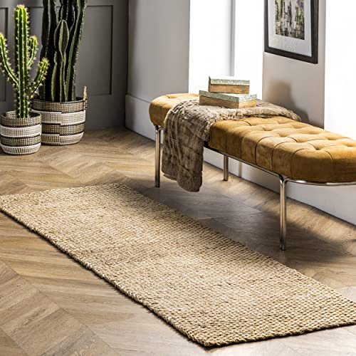 nuLOOM Hailey Hand Woven Jute Runner Rug, 2' 6 x 8', Natural, Runner, 0.75 Thick