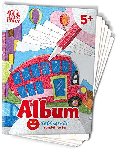 Sabbiarelli – Album I Mezzi di Trasporto | Fogli Adesivi per Sand Art | Contiene 5 Disegni Adesivi A5 | 100% Made in Italy | Lavoretti Creativi | Bambini 5-12 anni | SABBIA COLORATA NON INCLUSA