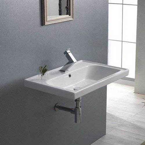 CeraStyle 031000-U-One Hole Frame Rectangle Ceramic Wall Mounted/Self Rimming Sink, White