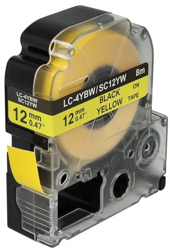vhbw Schriftband-Kassette für Epson LC-4WBW | Etiketten-Drucker 8m x 12mm Schwarz auf Gelb