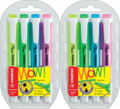 Stabilo Evidenziatore, 2er Pack, 2 Spessori di Tratto: 1 + 4 mm, Antisecchità, Plastica, Rosa e Giallo