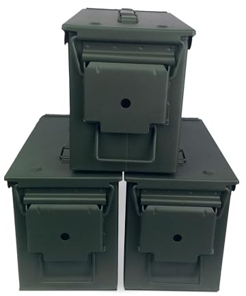 M2A1 50 Cal Ammo Can (11 x 5.5 x 7, Pack of 3) - Empty Ammo Storage Box w/Waterproof Gasket - Olive Drab Green Waterproof Metal Box for Ammunition & Tools - ‎Carbon Steel Ammunition Box