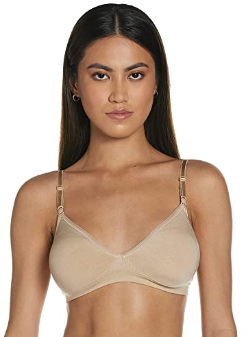 Hanes Womens Wireless T-shirt Bra, Moisture-wicking Convertible Smoothing Full-coverage Bras, Nude Heather, Large US