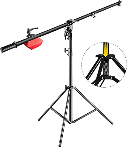 PYXEL STUDIO Fotostudio 2-in-1 Lichtstativ 180cm Höhenverstellbar mit 224cm Auslegerarm und 4kg Gegengewicht, Sandsack zur Unterstützung von Schirmen Softbox Blitz für Video Fotografie