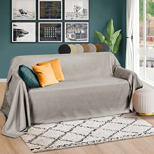 Beautissu Tagesdecke 210x280 cm Überwurfdecken für Sofa Romantica Wildleder-Optik Überwurf Bettabdeckung Tagesdecken Bettüberwurf & Sofaüberwurf Decke Sofa Überwurfdecke Bett Tagesdecke Grau Hell