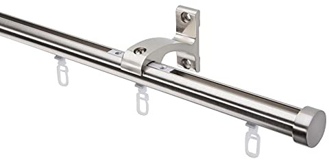 DécoProfi Gardinenstange Innenlauf 1-läufig Set ENDKAPPE kurzer Träger Ø 20 mm Edelstahloptik (nickel gebürstet) I Länge: 160cm Aluminium für Wandmontage I Als Gardinenschiene & Vorhangstange geeignet