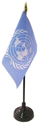 AZ FLAG - United Nations Table Flag 4'' x 6'' - UNO Mini Desk Flag 100% Polyester 15 x 10 cm - Office Mini Banner with 10'' Pole - Golden Spear