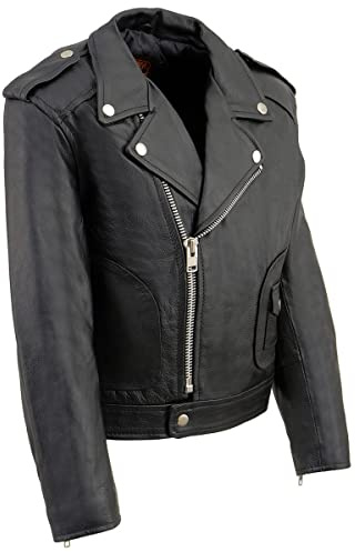 Milwaukee Leather LKK1920 Boy's Black Classic Leather Biker Jacket with Patch Pocket Style - X-Large