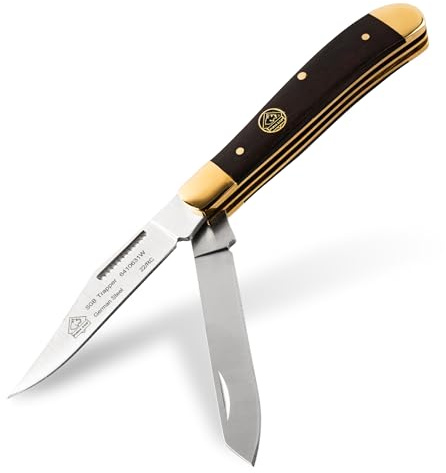 Puma SGB – Trapper Stag - Klassisches Zweiklingen-Klappmesser - 71mm Klingen aus deutschem Stahl (1.4116, 55-57 HRC) - Slip-Joint Mechanismus - Messingbacken - Hirschhorngriff (Art.Nr.: 6410631S)