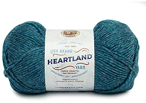 Lion Brand Yarn Company 142 g 100 Percent Acrylic Heartland Yarn Ball, Glacier Bay, 10.89 x 10.89 x 22.95 cm, 136-105, Turquoise