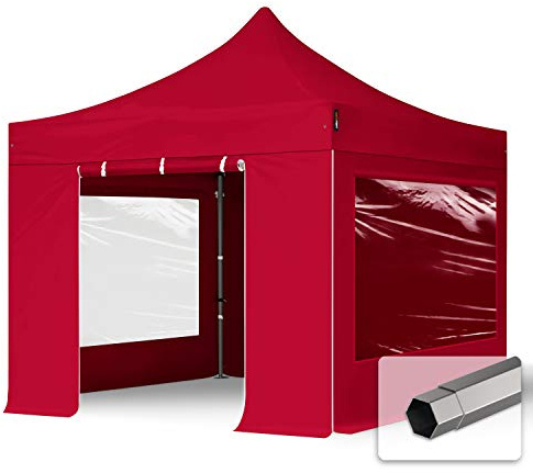 TOOLPORT 3x3 m Tonnelle Tente Pliante Barnum Acier, PES 750, côtés panoramiques, Rouge
