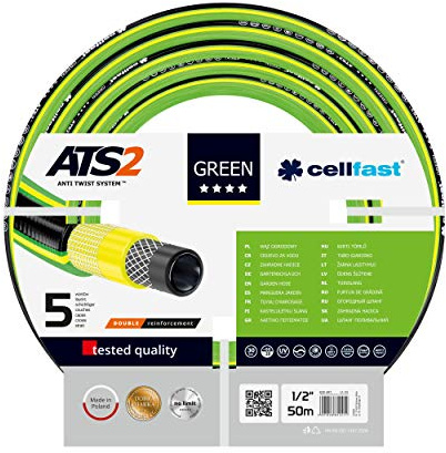 CELLFAST Green ATS2™ Gartenschlauch, 5-lagig, Doppelgeflecht, 1/2, 50 m | Kreuz- und Trikotgewebe, UV-beständig, algenablagerungsbeständig, robuster Schlauch für Garten, Bewässerung