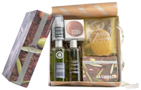 La Chinata Coffret cadeau pour homme Medium Man (Shampooing 250ml + Gel douche 250ml + Kit de Voyage 3x15ml + Éponge exfoliante + Savon exfoliant 100g + Gel visage 50ml)