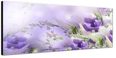 Augenblicke Wandbilder Keilrahmenbild Wandbild 150x50cm Blumen Blüten abstrakt lila weiß